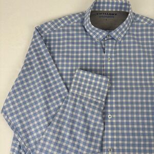 TWILLORY Untuckable Men's Blue White Gingham Button Down Shirt Size Large‎
